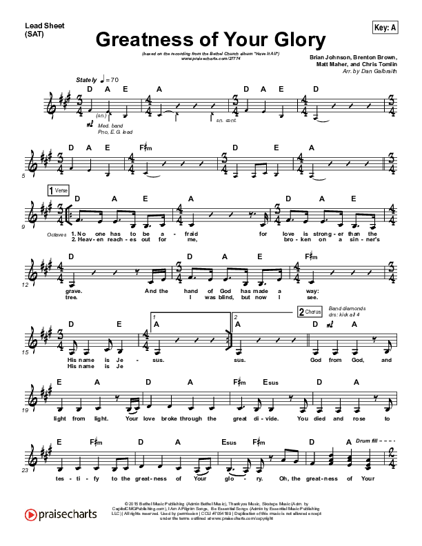 Greatness Of Your Glory Lead Sheet (SAT) (Bethel Music / Brian Johnson)