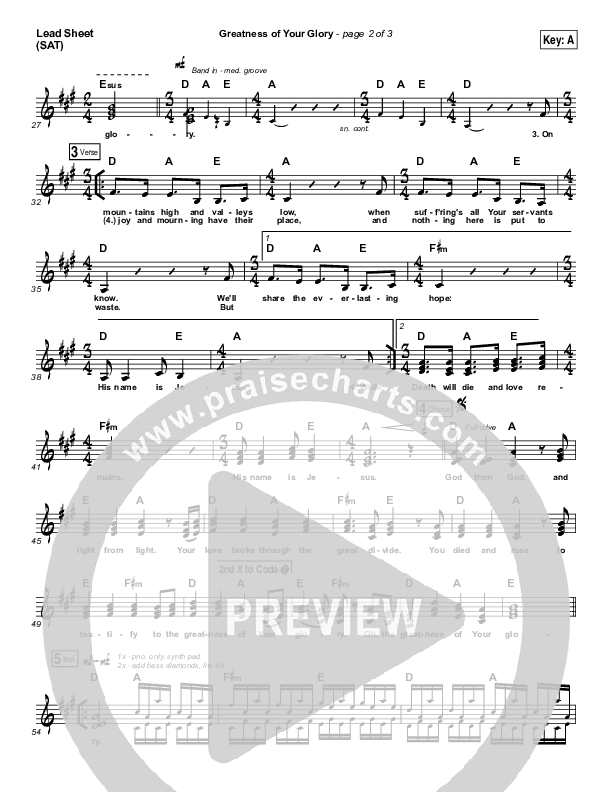 Greatness Of Your Glory Lead Sheet (SAT) (Bethel Music / Brian Johnson)