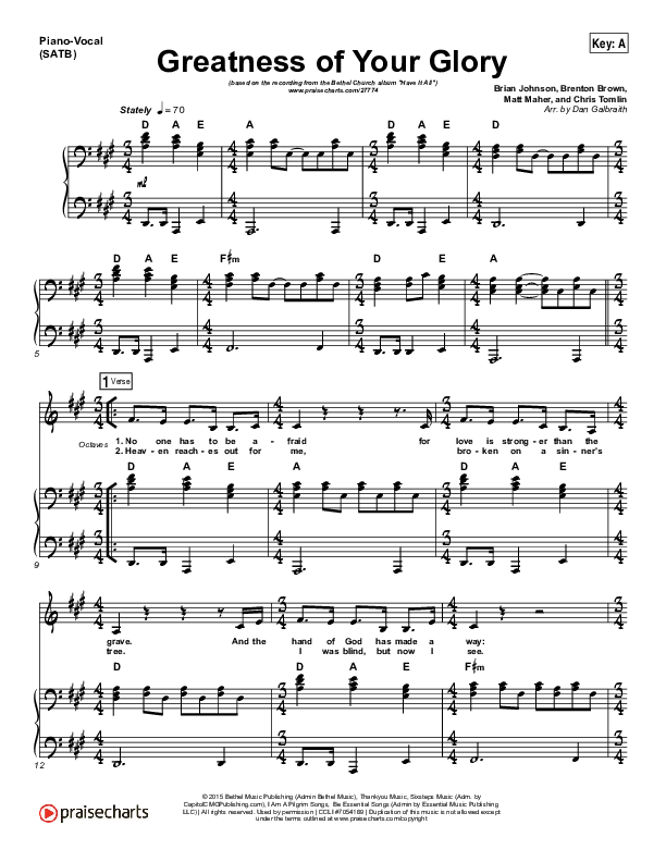 Greatness Of Your Glory Piano/Vocal (SATB) (Bethel Music / Brian Johnson)