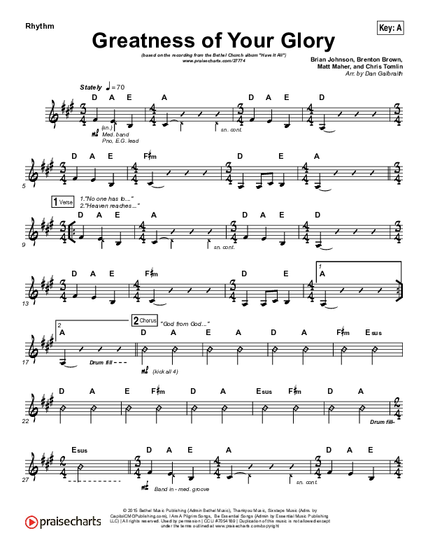 Greatness Of Your Glory Rhythm Chart (Bethel Music / Brian Johnson)