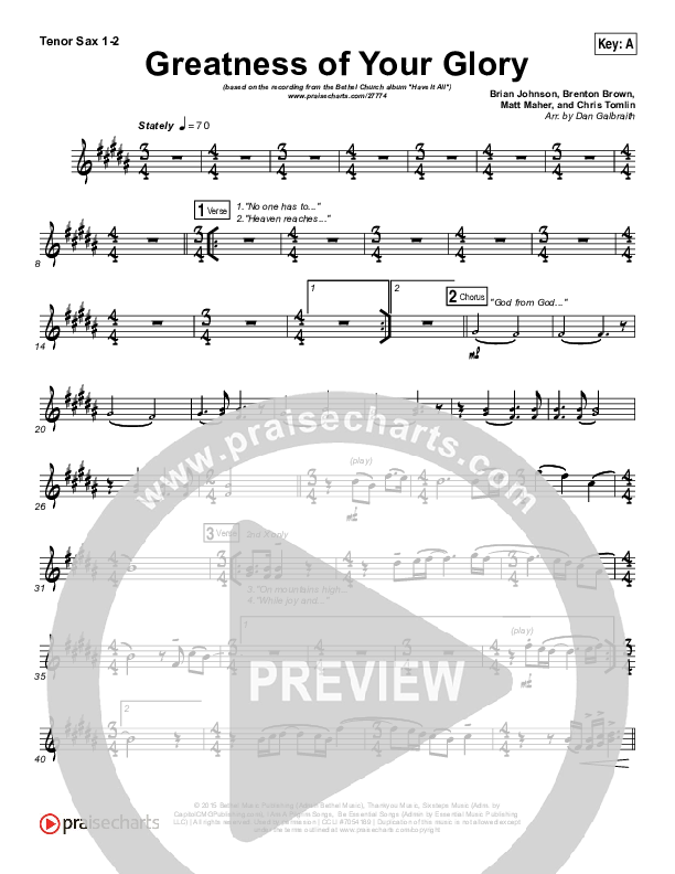 Greatness Of Your Glory Tenor Sax 1/2 (Bethel Music / Brian Johnson)
