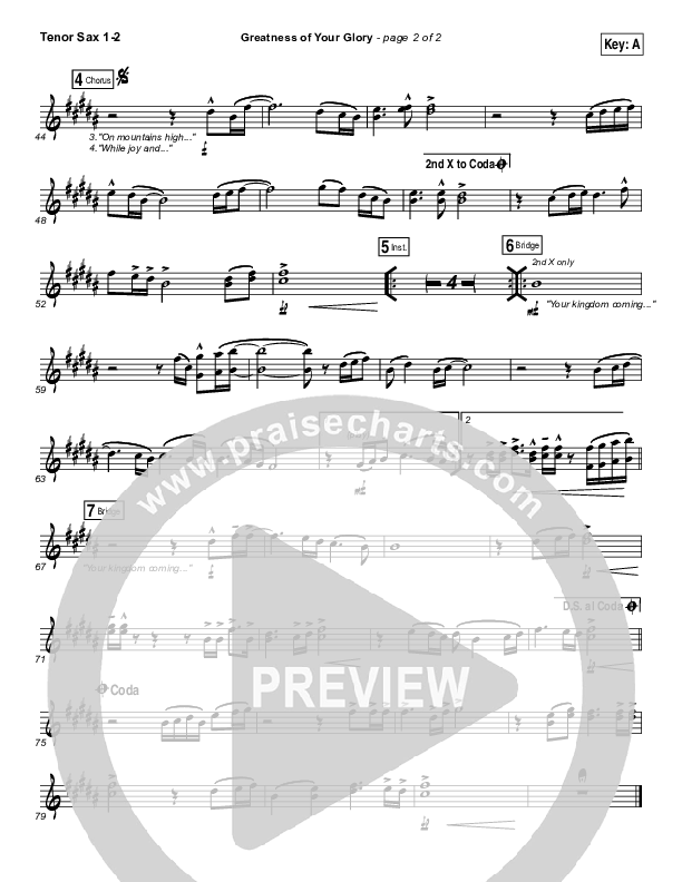 Greatness Of Your Glory Tenor Sax 1/2 (Bethel Music / Brian Johnson)