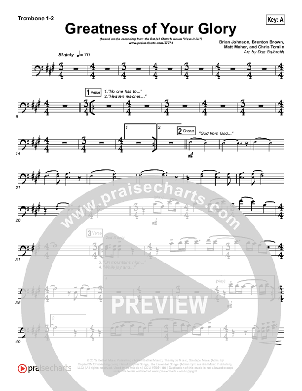 Greatness Of Your Glory Trombone 1/2 (Bethel Music / Brian Johnson)