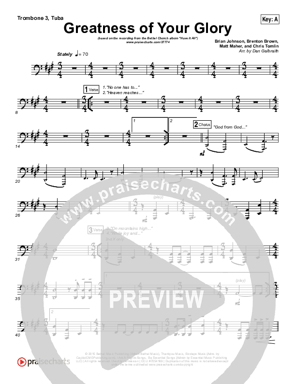 Greatness Of Your Glory Trombone 3/Tuba (Bethel Music / Brian Johnson)
