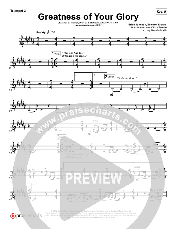 Greatness Of Your Glory Trumpet 3 (Bethel Music / Brian Johnson)