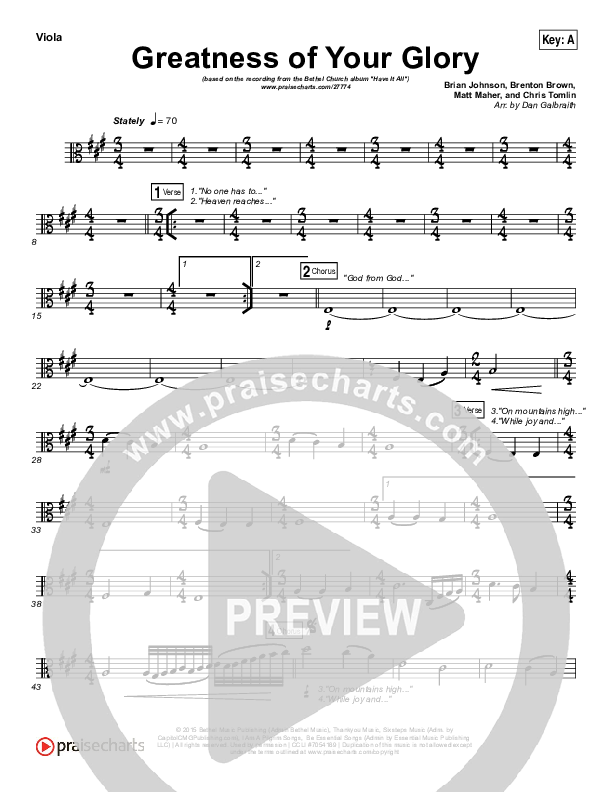 Greatness Of Your Glory Viola (Bethel Music / Brian Johnson)