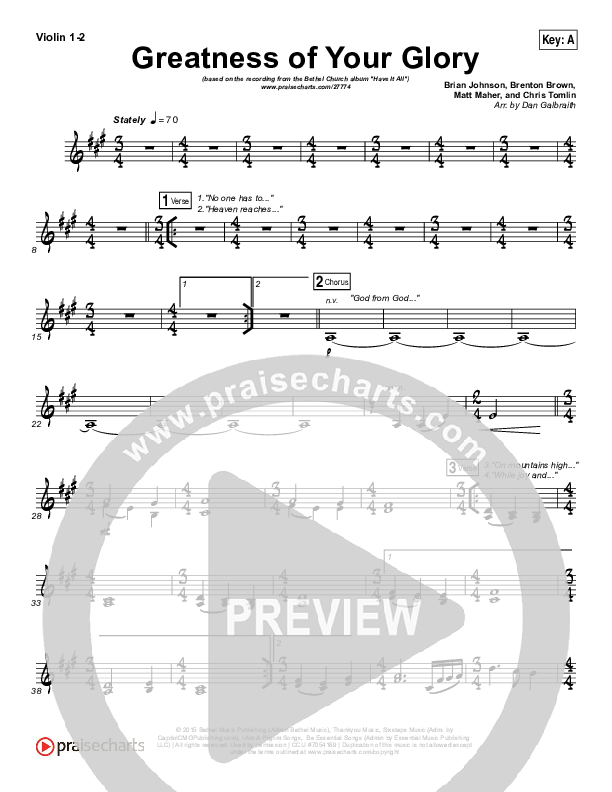 Greatness Of Your Glory Violin 1/2 (Bethel Music / Brian Johnson)