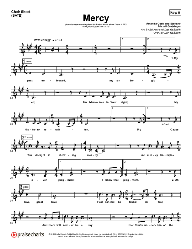 Mercy Choir Sheet (SATB) (Bethel Music / Amanda Lindsey Cook)