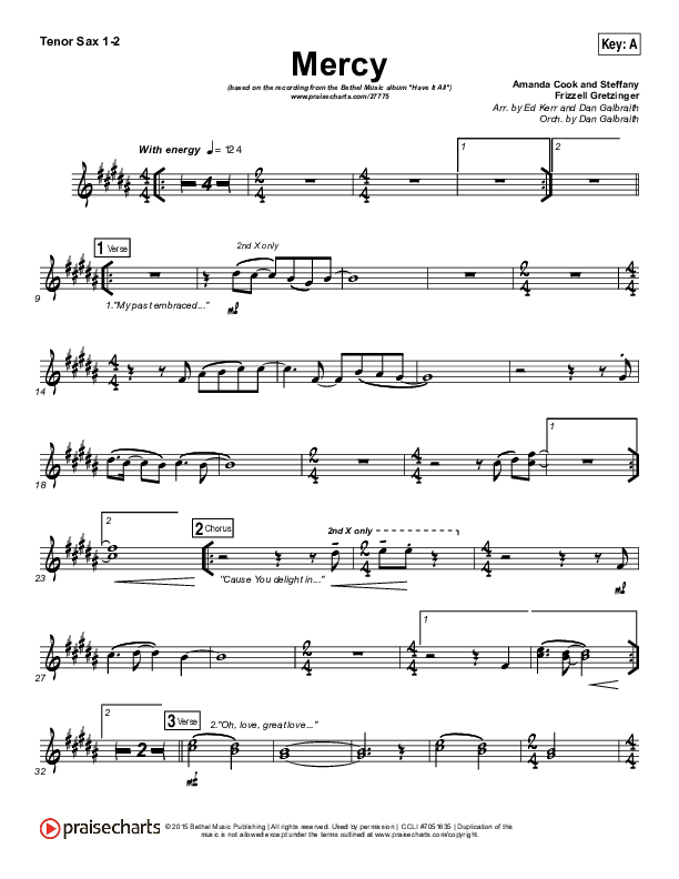 Mercy Tenor Sax 1/2 (Bethel Music / Amanda Lindsey Cook)