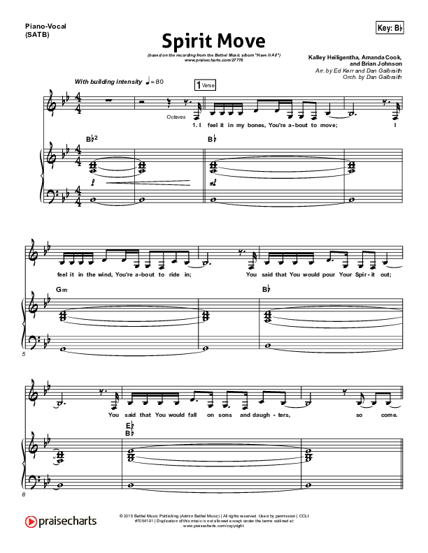 Spirit Move Piano/Vocal (SATB) (Bethel Music / kalley)