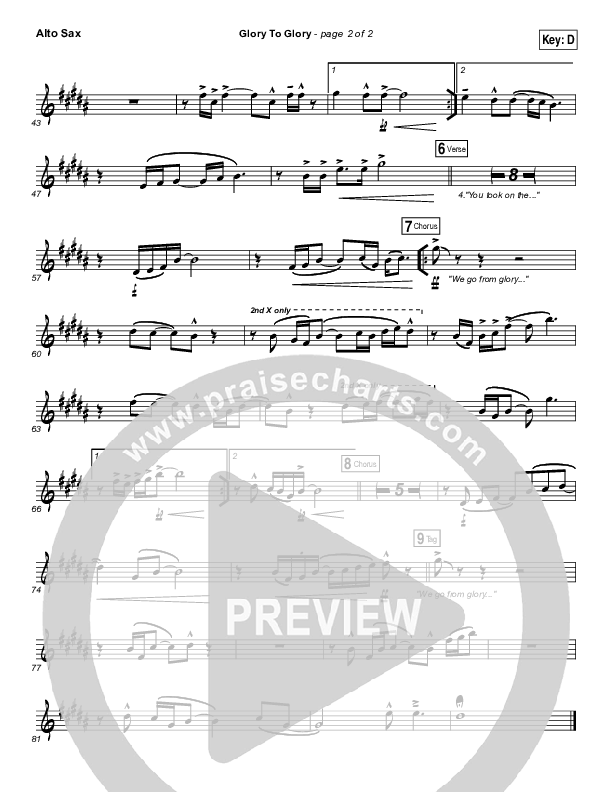 Glory To Glory Alto Sax (Bethel Music / William Matthews)