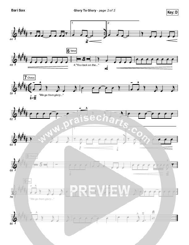 Glory To Glory Bari Sax (Bethel Music / William Matthews)