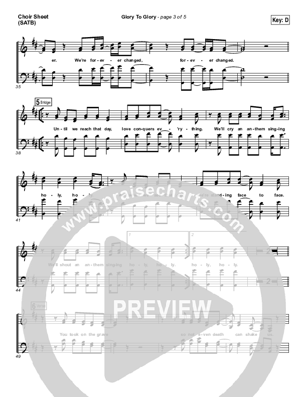 Glory To Glory Choir Sheet (SATB) (Bethel Music / William Matthews)