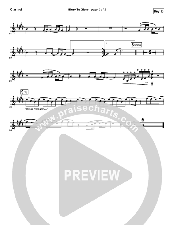 Glory To Glory Clarinet (Bethel Music / William Matthews)