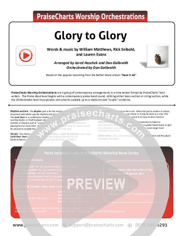 Glory To Glory Cover Sheet (Bethel Music / William Matthews)