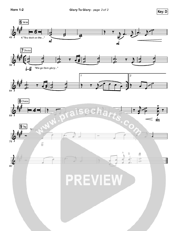 Glory To Glory French Horn 1/2 (Bethel Music / William Matthews)