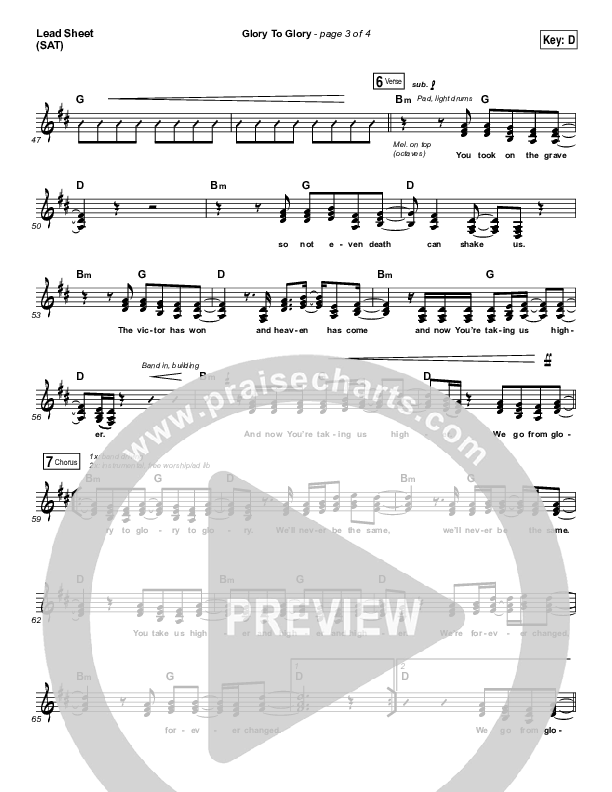 Glory To Glory Lead Sheet (SAT) (Bethel Music / William Matthews)