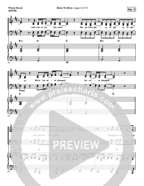 Glory To Glory Piano/Vocal (SATB) (Bethel Music / William Matthews)