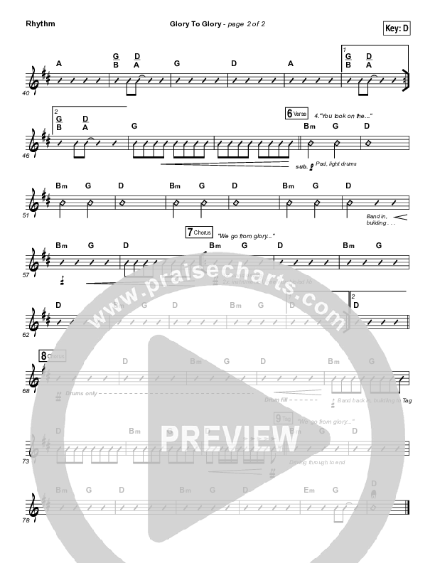 Glory To Glory Rhythm Chart (Bethel Music / William Matthews)