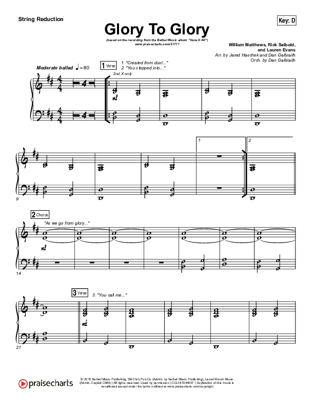 Glory To Glory String Pack (Bethel Music / William Matthews)