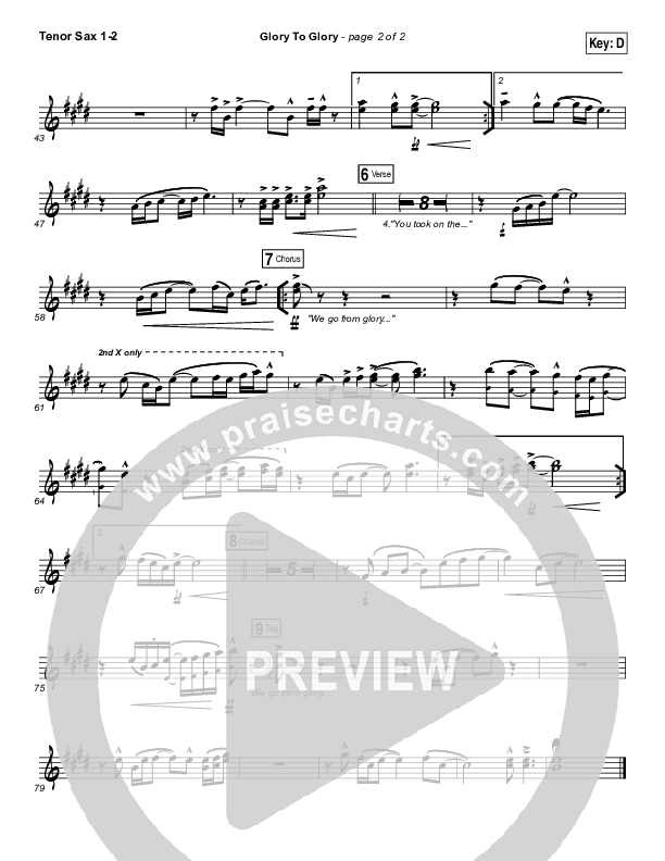 Glory To Glory Tenor Sax 1/2 (Bethel Music / William Matthews)