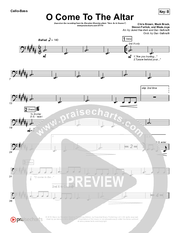 O Come To The Altar Cello/Bass (Elevation Worship)