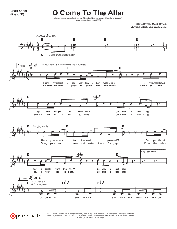 O Come To The Altar Lead Sheet (Melody) (Elevation Worship)