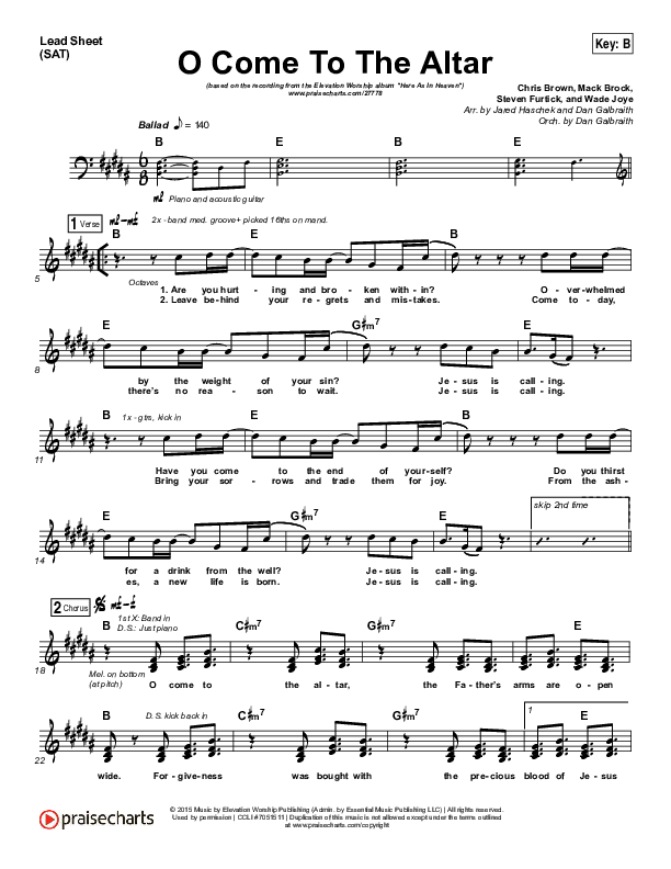 O Come To The Altar Lead Sheet (SAT) (Elevation Worship)