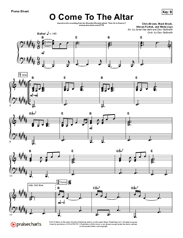 O Come To The Altar Piano Sheet (Elevation Worship)