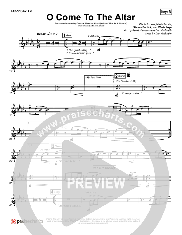 O Come To The Altar Tenor Sax 1,2 (Elevation Worship)