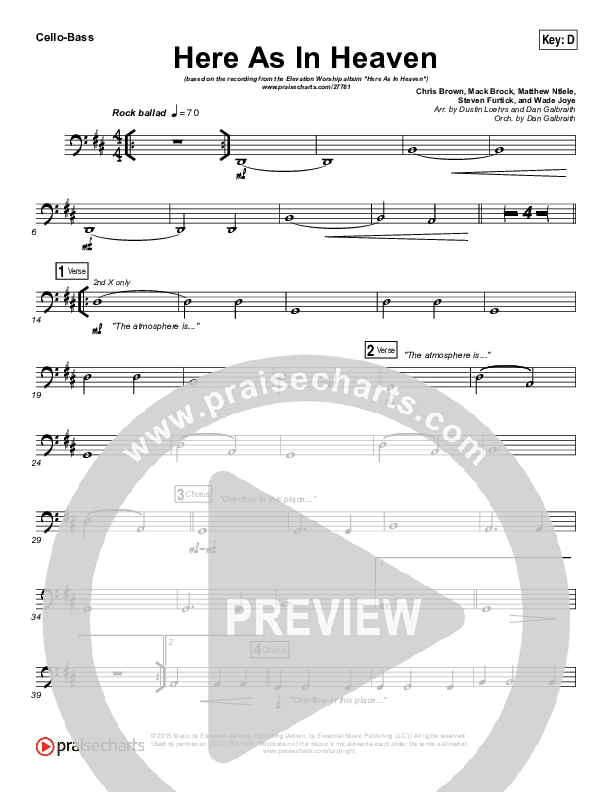 Here As In Heaven Cello/Bass (Elevation Worship)