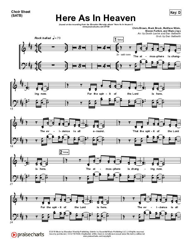 Here As In Heaven Choir Sheet (SATB) (Elevation Worship)
