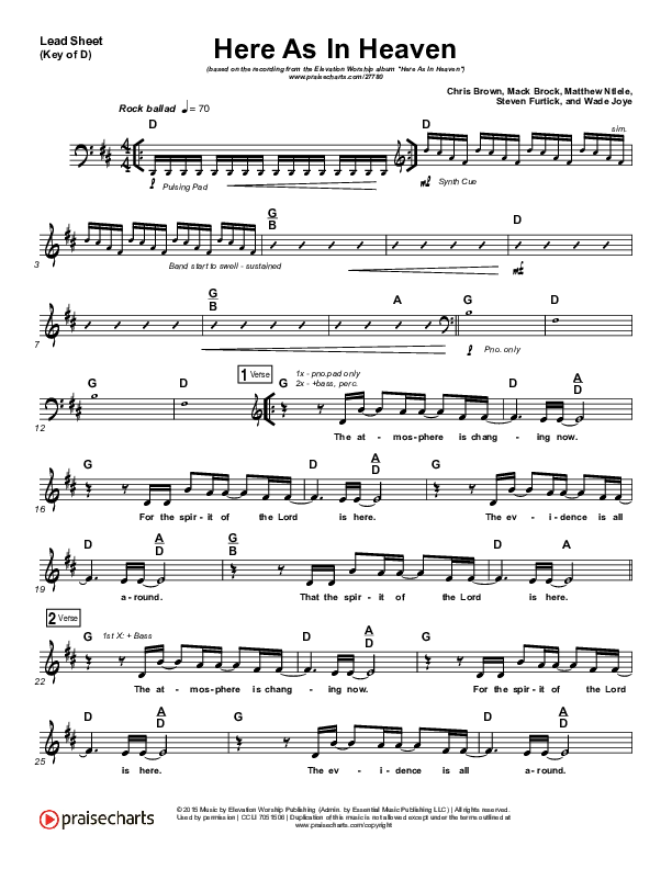 Here As In Heaven Lead Sheet (Melody) (Elevation Worship)