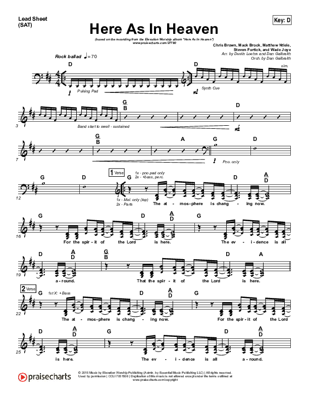 Here As In Heaven Lead Sheet (SAT) (Elevation Worship)