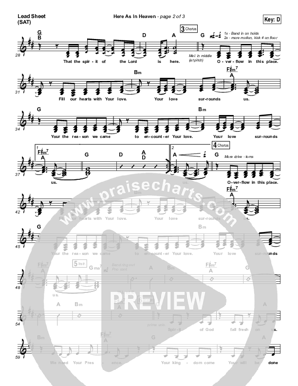 Here As In Heaven Lead Sheet (SAT) (Elevation Worship)