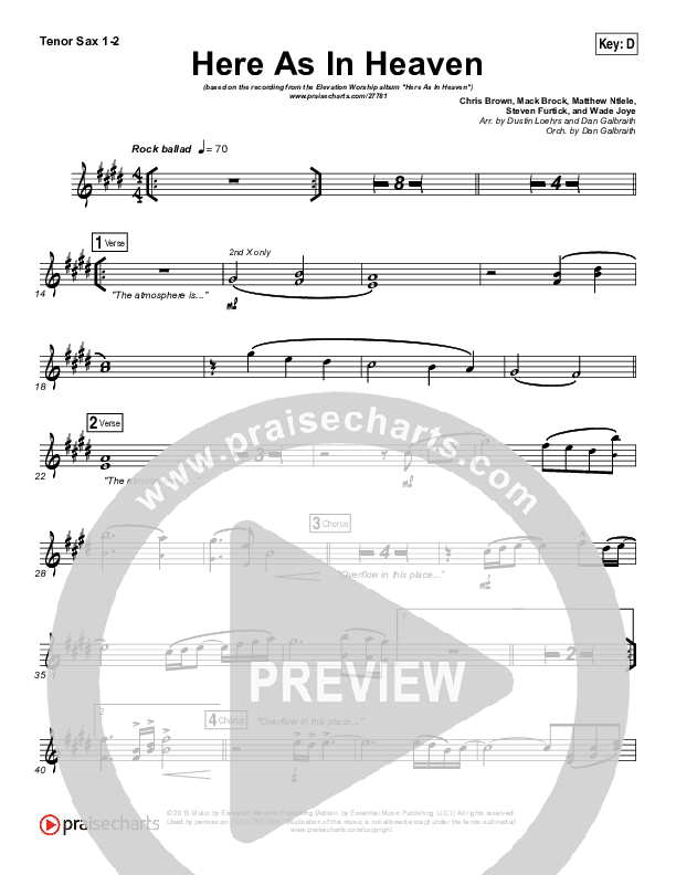 Here As In Heaven Tenor Sax 1/2 (Elevation Worship)