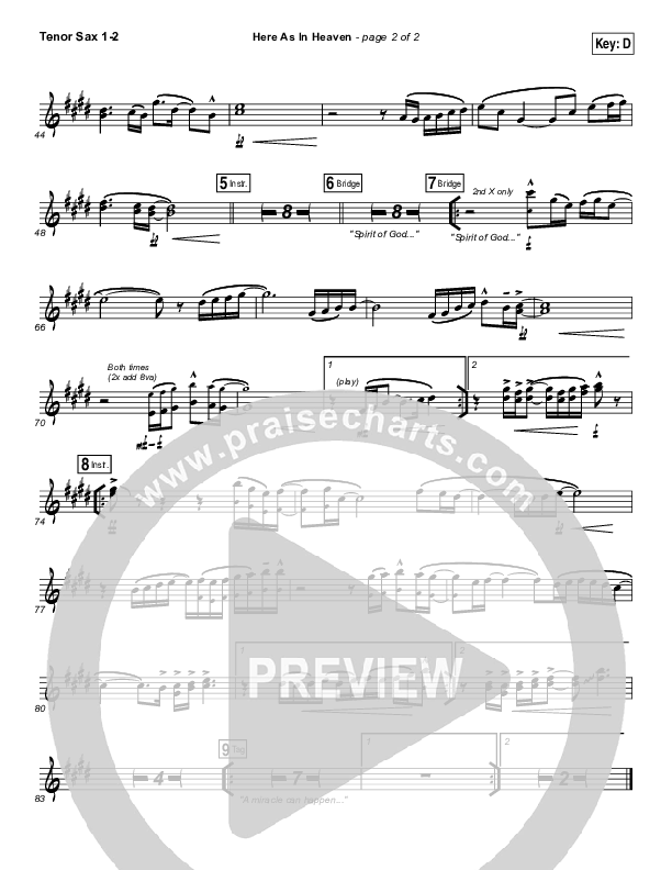 Here As In Heaven Tenor Sax 1/2 (Elevation Worship)