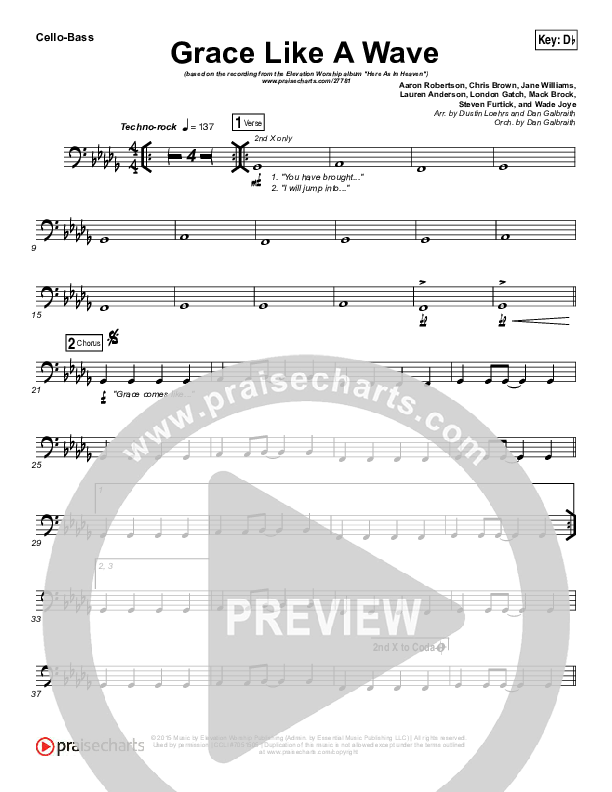 Grace Like A Wave Cello/Bass (Elevation Worship)