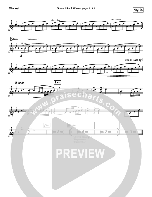 Grace Like A Wave Clarinet (Elevation Worship)