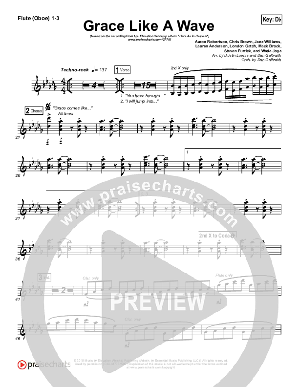 Grace Like A Wave Flute/Oboe 1/2/3 (Elevation Worship)