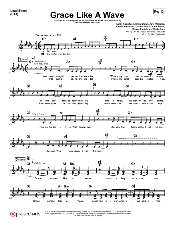 Grace Like A Wave Lead Sheet (SAT) (Elevation Worship)
