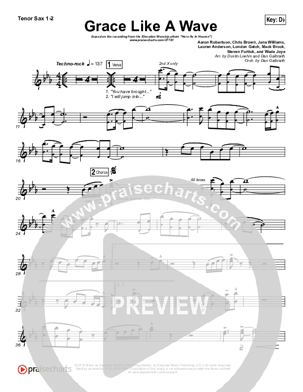 Grace Like A Wave Tenor Sax 1/2 (Elevation Worship)