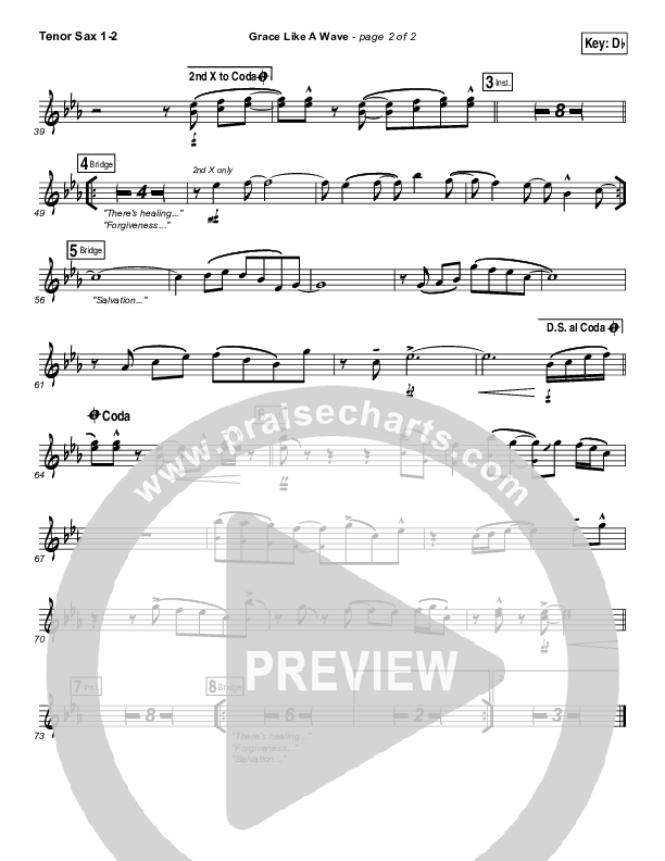 Grace Like A Wave Tenor Sax 1/2 (Elevation Worship)