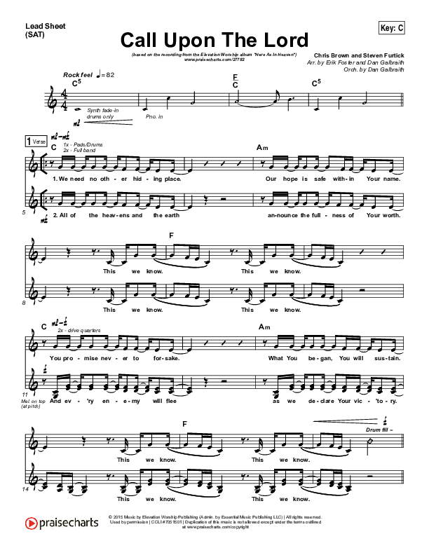 Call Upon The Lord Lead Sheet (SAT) (Elevation Worship)