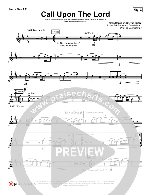 Call Upon The Lord Tenor Sax 1/2 (Elevation Worship)