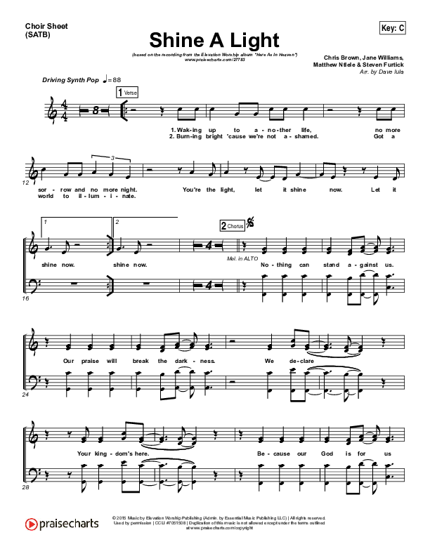 Shine A Light Choir Vocals (SATB) (Elevation Worship)