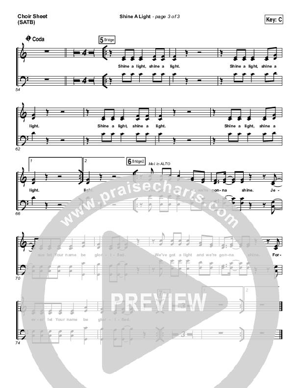 Shine A Light Choir Sheet (SATB) (Elevation Worship)