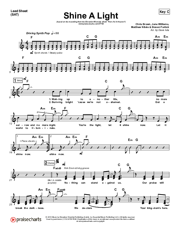 Shine A Light Lead Sheet (SAT) (Elevation Worship)