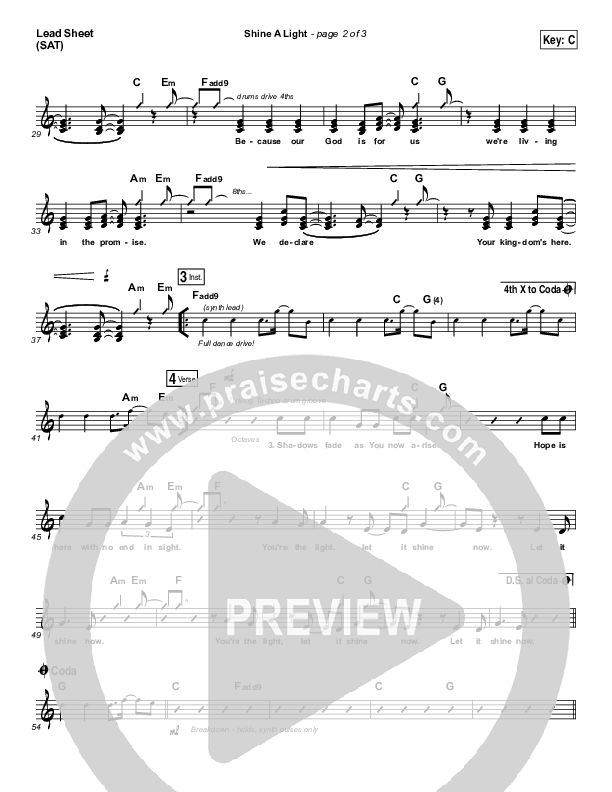 Shine A Light Lead Sheet (SAT) (Elevation Worship)