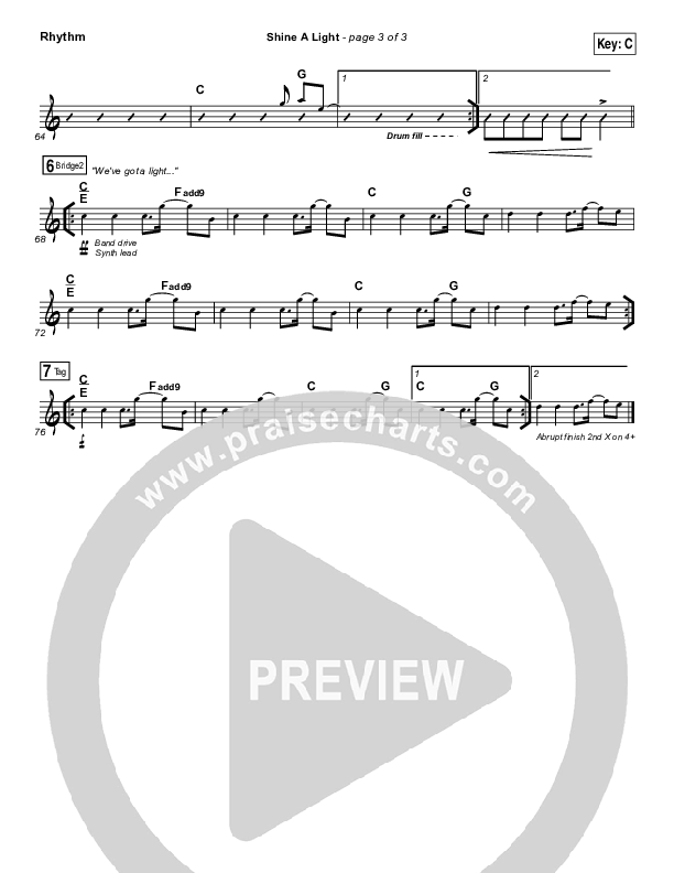 Shine A Light Rhythm Chart (Elevation Worship)